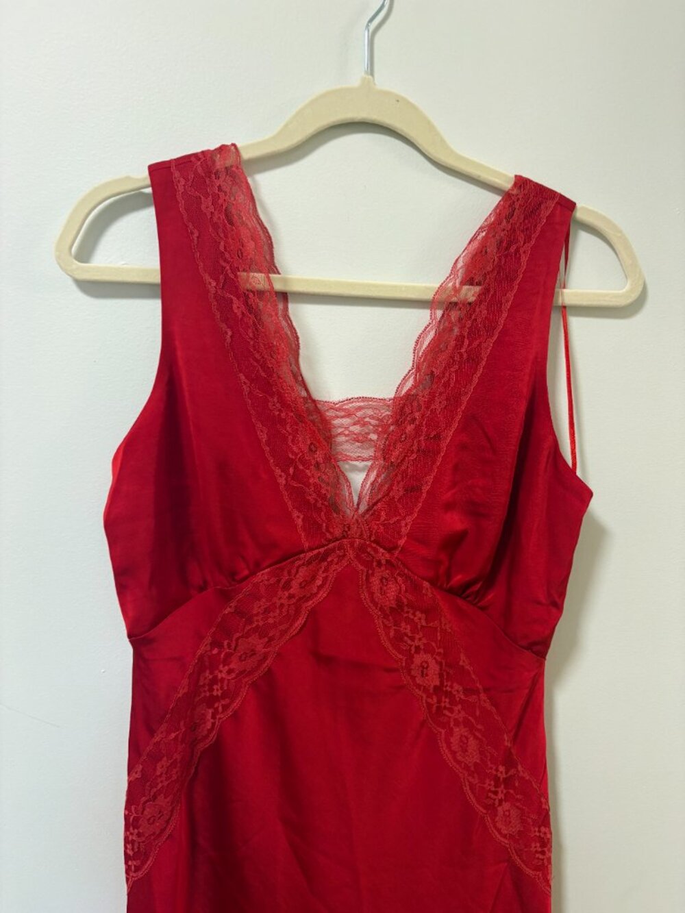 Red Lace-Trim Maxi Slip Dress - Picture 6 of 13